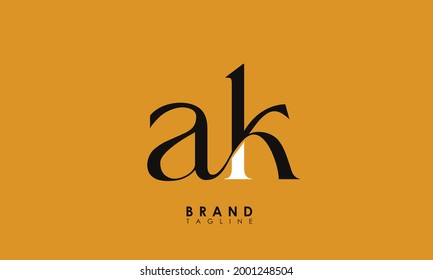 Letras alfabéticas Iniciales Logotipo Monograma AK, KA, A y K