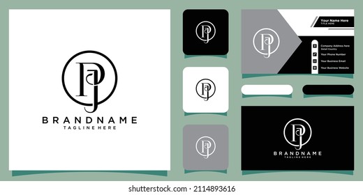 Alphabet letters Initials Monogram logo PJ or JP with business card design
