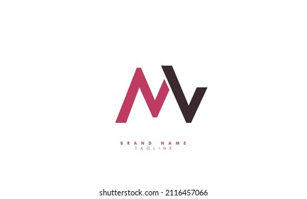 Letras alfabéticas Iniciales Logotipo Monograma MV, VM, M y V