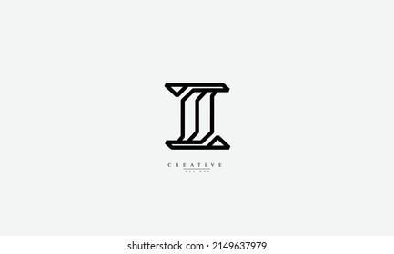 Letras alfabéticas Iniciales Logo Monograma I