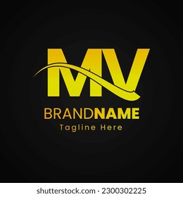 Letras alfabéticas Iniciales Logotipo Monograma MV, VM, M y V.Logotipo de icono único y elegante de MV VM M V basado en el icono inicial.