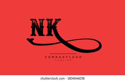 Alphabet letters Initials Monogram NK,KN,N and K