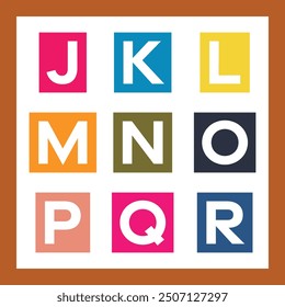 Alphabet letters JKLMNOPQR for kids vector. Vektor huruf alfabet JKLMNOPQR.
