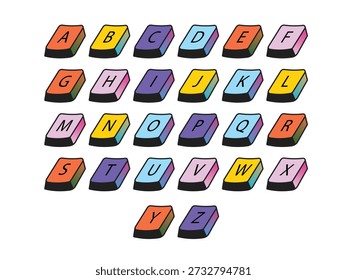 Teclas de letras del alfabeto en el teclado de la computadora de la A a la Z, diseño moderno
