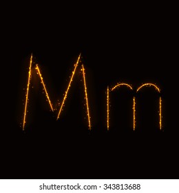 Alphabet letters of lights on dark background