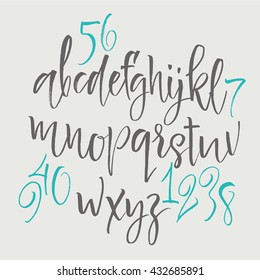 Alphabet letters: lowercase, numbers. Vector alphabet. Hand drawn letters. Letters of the alphabet written with a paint brush