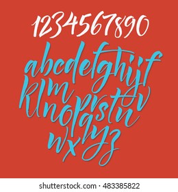 Alphabet letters: lowercase & numbers. Vector alphabet. Hand drawn letters. Letters of the alphabet written with a soft watercolor paint brush