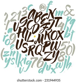 Alphabet Letters: Lowercase, Uppercase, Numbers. Vector Alphabet. Hand Drawn Letters. Letters Of The Alphabet Written With A Soft Watercolor Paint Brush