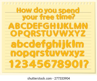 Alphabet letters: lowercase, uppercase, numbers.