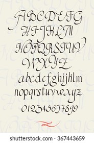 Alphabet letters lowercase, uppercase and numbers. Vector alphabet. Hand drawn letters. Letters of the alphabet written with a paint brush.