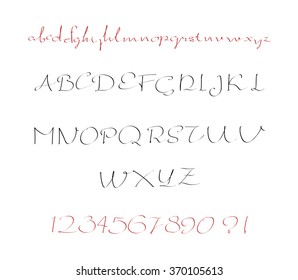 Alphabet letters lowercase, uppercase and numbers. Vector alphabet. Hand drawn letters. Letters of the alphabet written with a paint brush.