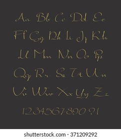 Alphabet letters lowercase, uppercase and numbers. Vector alphabet. Hand drawn letters. Letters of the alphabet written with a paint brush.