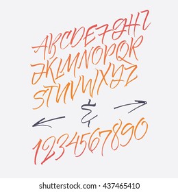 Alphabet letters: lowercase, uppercase, numbers. Vector alphabet. Hand drawn letters. Letters of the alphabet written with a soft watercolor paint brush