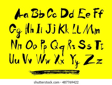 Alphabet letters lowercase, uppercase and numbers. Vector alphabet. Hand drawn letters. Letters of the alphabet written with a paint brush.