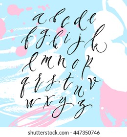 Alphabet letters: lowercase. Vector alphabet. Hand drawn letters. Letters written with a brushpen on a textured paper. Modern calligraphy. Ink illustration. Isolated vector