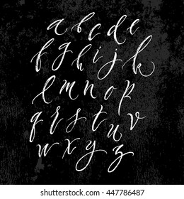 Alphabet letters: lowercase. Vector alphabet. Hand drawn letters. Letters written with a brush pen on a textured paper. Modern calligraphy. Ink illustration. Isolated vector