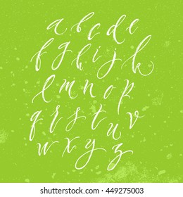 Alphabet letters: lowercase. Vector alphabet. Hand drawn letters. Letters written with a brushpen on a textured paper. Modern calligraphy. Ink illustration. Isolated vector