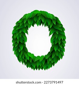 Alphabet letters made from fresh green leafs. Letter O. Vector illustration