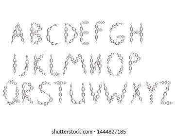 alphabet letters made from metal chain, isolated