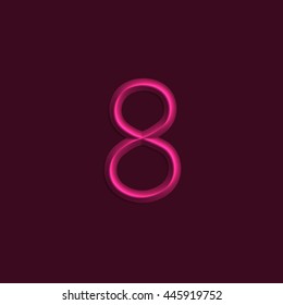 Alphabet letters of magenta color lights, 3d line with smooth shadow