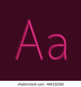 Alphabet letters of magenta color lights, 3d line with smooth shadow