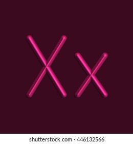 Alphabet letters of magenta color lights, 3d line with smooth shadow