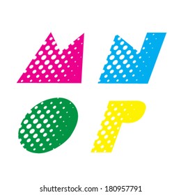 Alphabet letters M,N,O,P vector illustration