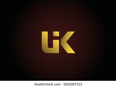 alphabet letters monogram icon logo UK or KU in gold color