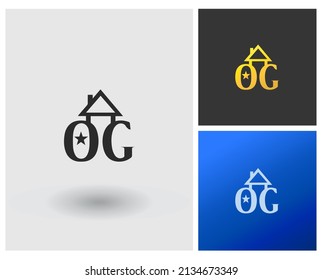 letras alfabéticas logotipo de icono de monograma OG con forma de casa