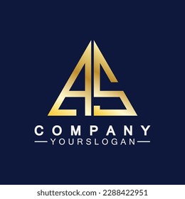 Letras alfabéticas logotipo de monograma AS, SA, A y S, diseño de iconos de letras de color oro elegante y profesional 