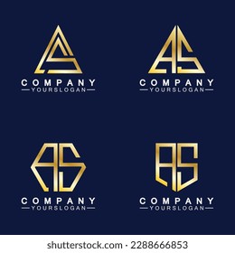 Letras alfabéticas logotipo de monograma AS, SA, A y S, diseño de iconos de letras de color oro elegante y profesional 