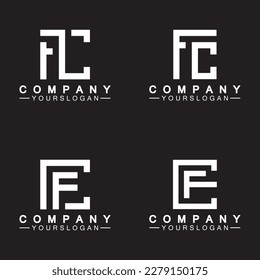 Letras alfabetas con el logotipo de monograma CF, FC, C y F, diseño de icono de letra blanca elegante y profesional sobre fondo negro.