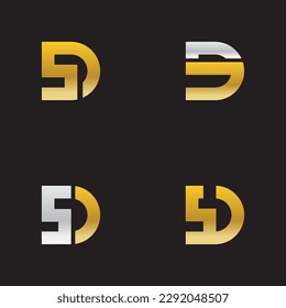 Cartas alfabéticas logotipo DS, SD, S y D, diseño de icono de letras elegantes y profesionales sobre fondo negro.
