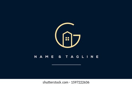 Alphabet letters monogram logo G with a house 