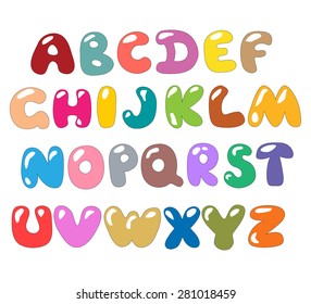 Alphabet letters. Multicolored Kids Shiny Vector Font. 