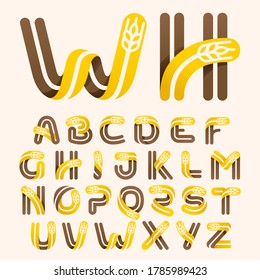 Alphabet letters with negative space wheat. Perfect vector font for bakery identity, badges or emblems for natural fresh products, etc.