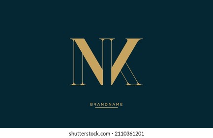 Alphabet Letters NK, KN Logo Emblem Monogram