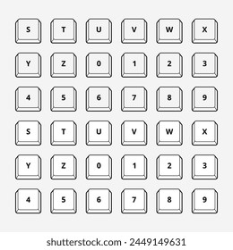 Alphabet letters and number keys on computer keyboard isolated icon. Keyboard s-z and 0-9 buttons.