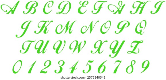 Alphabet letters and number signs green text capital letter high resolution. Vector illustration