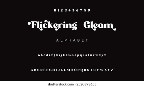 Letras e números alfabéticos em uma fonte atraente, premium e luxuosa. Elegante tipografia de casamento com uma fonte vintage retro serif decorativa.