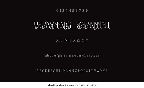 Alphabet letters and numbers in an attractive, premium, luxury font. Elegant wedding typography with a decorative vintage retro serif font. imaginative vector graphics