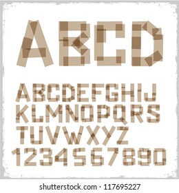 Alphabet letters and numbers made from adhesive tape. Vector eps10