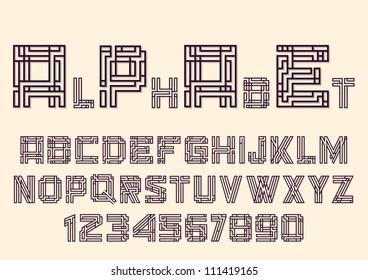  Alphabet letters and numbers in Mayan style. Vector eps10