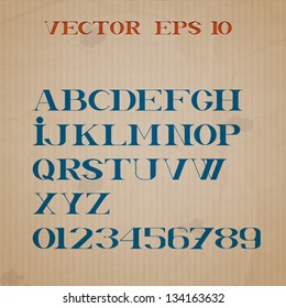 Alphabet letters and numbers printed on cardboard. Vector set