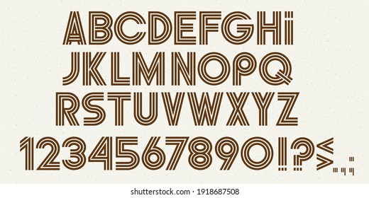 Alphabet letters, numbers and punctuation marks, stylish modern font. Vector set of abc
