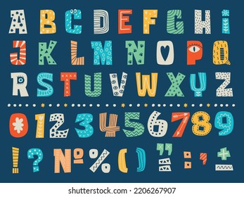 Alphabet. Letters numbers and punctuation marks in decorative style recent vector ornamental templates of alphabet