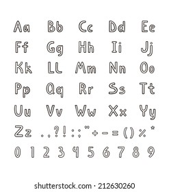 Alphabet letters and numbers in simple flat style
