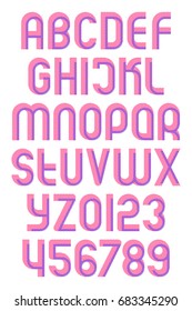alphabet letters and numbers with striped pattern. vector, geometric font type. regular typeface design. contemporary, vibrant texture typesetting