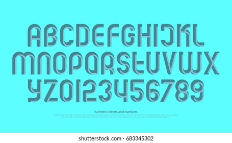 alphabet letters and numbers with striped pattern. vector, isometric font type. regular, 3d effect typeface design. textured, retro typesetting