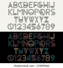 Alphabet letters and numbers. Vector font 